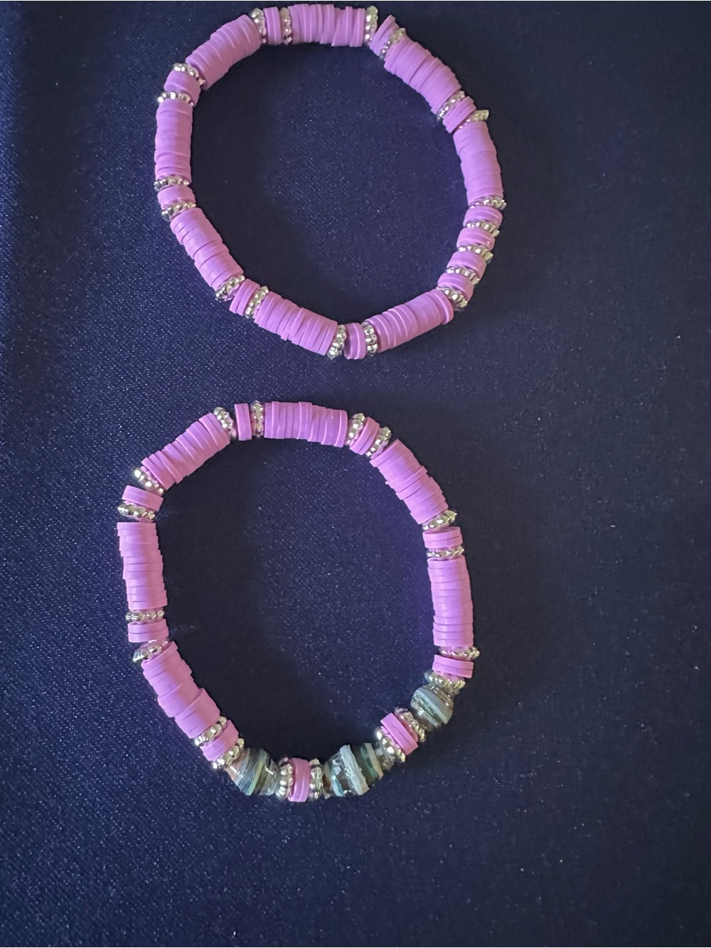 Pink and Multi-Colored Beads with Silver Accents Handmade Stretch Bracelets - Picture 4 of 4
